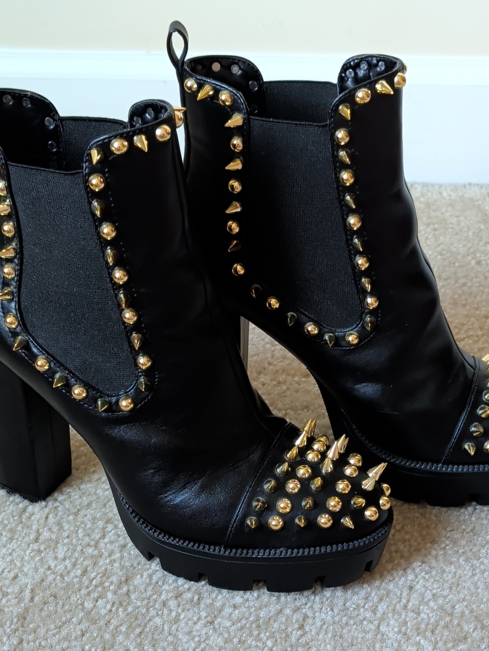 Cape Robbin Black Platform Ankle Boots with Gold Studs